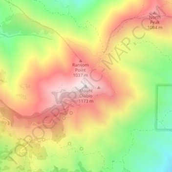 Mount Diabloの地形図、標高、地勢