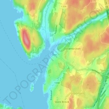 Sonの地形図、標高、地勢