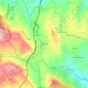 A-Do-Barrigaの地形図、標高、地勢