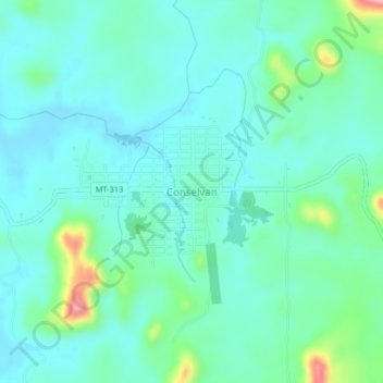 Conselvanの地形図、標高、地勢