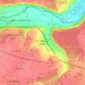 Le Luat-sur-Vertの地形図、標高、地勢
