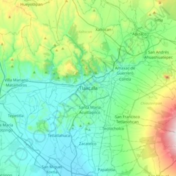 Tlaxcala Cityの地形図、標高、地勢