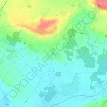 Sillyの地形図、標高、地勢