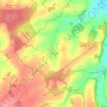 Bois de Rignyの地形図、標高、地勢