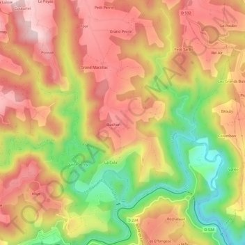 Maurinsの地形図、標高、地勢