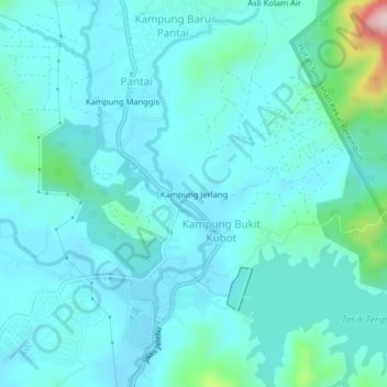Kampung Jerlangの地形図、標高、地勢