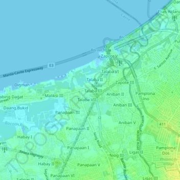 Talaba 3の地形図、標高、地勢