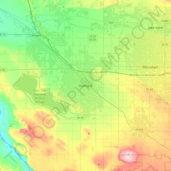 Nampaの地形図、標高、地勢