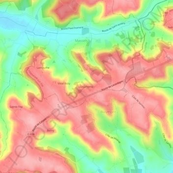 Doumenqの地形図、標高、地勢