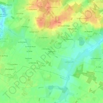 Martigneの地形図、標高、地勢