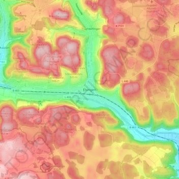 Ebingenの地形図、標高、地勢