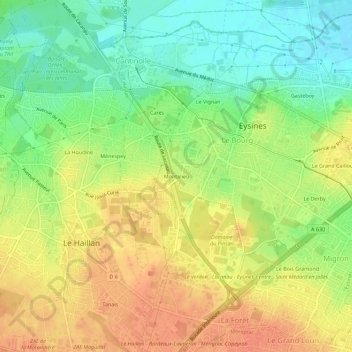 Montalieuの地形図、標高、地勢