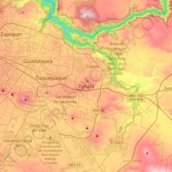 Tonaláの地形図、標高、地勢