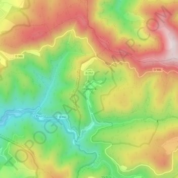 Villemagneの地形図、標高、地勢