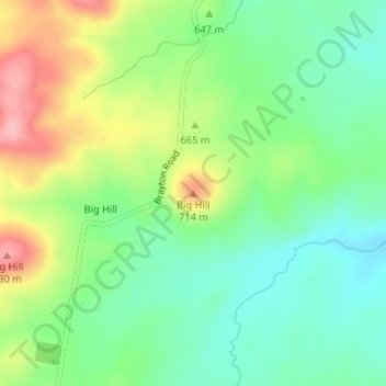 Big Hillの地形図、標高、地勢