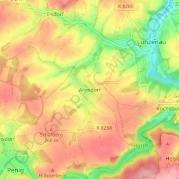 Arnsdorfの地形図、標高、地勢