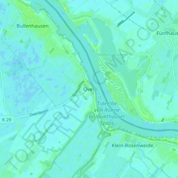 Overの地形図、標高、地勢