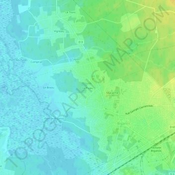 Le Pujauの地形図、標高、地勢