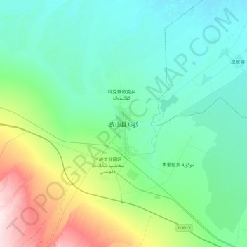 Pishanの地形図、標高、地勢