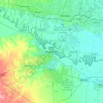 Reynosaの地形図、標高、地勢