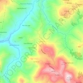 Gombioの地形図、標高、地勢