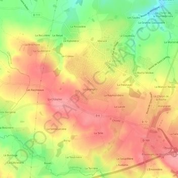 La Grangeの地形図、標高、地勢