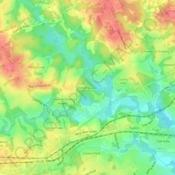 Old Mill Estatesの地形図、標高、地勢