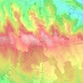 Auffenの地形図、標高、地勢