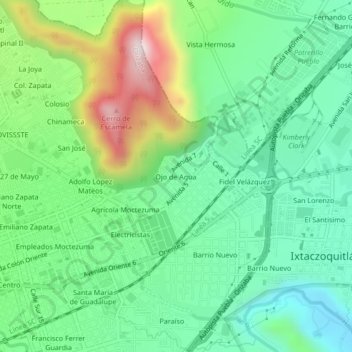 Ojo de Aguaの地形図、標高、地勢