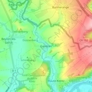Gandrenの地形図、標高、地勢