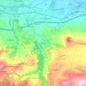 Case di Cocciaの地形図、標高、地勢