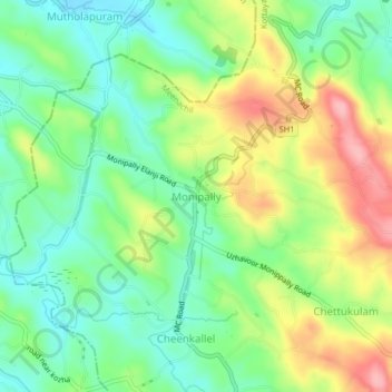 Monipallyの地形図、標高、地勢