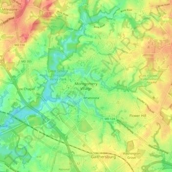 Montgomery Villageの地形図、標高、地勢