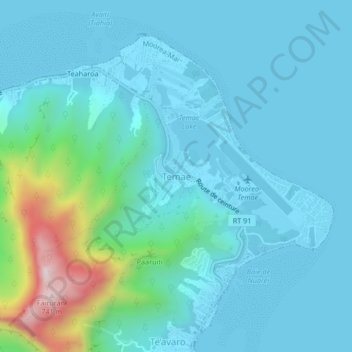 Temaeの地形図、標高、地勢