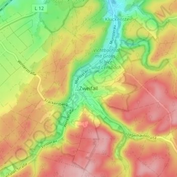 Zweifallの地形図、標高、地勢