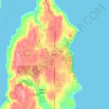 Vashonの地形図、標高、地勢
