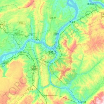 フ陵区の地形図、標高、地勢