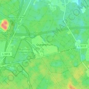 Gravenbruchの地形図、標高、地勢
