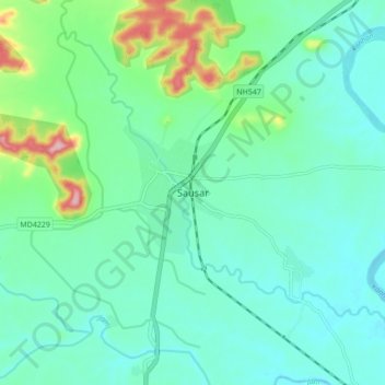 Sausarの地形図、標高、地勢