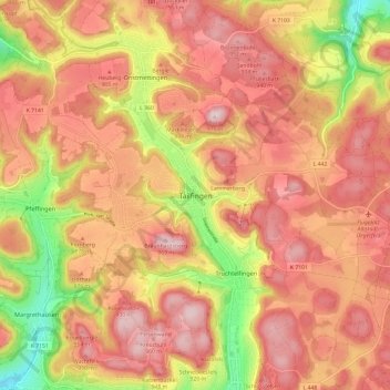 Tailfingenの地形図、標高、地勢