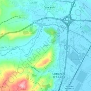Quintasの地形図、標高、地勢
