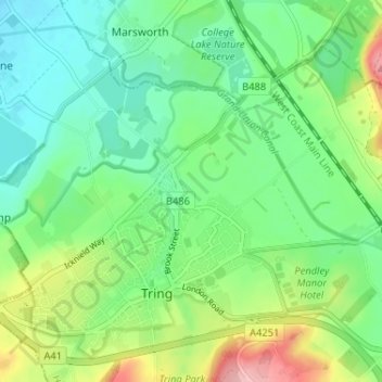 New Millの地形図、標高、地勢