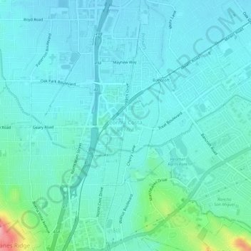 Contra Costa Centreの地形図、標高、地勢