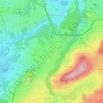 Ellhofenの地形図、標高、地勢