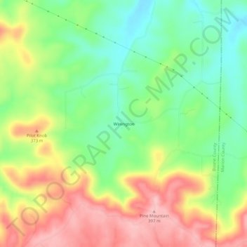 Winingtonの地形図、標高、地勢