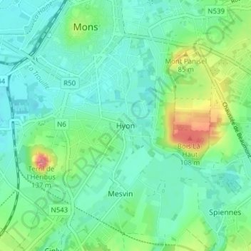 Hyonの地形図、標高、地勢