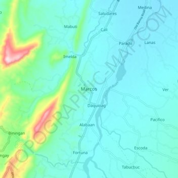 Marcosの地形図、標高、地勢
