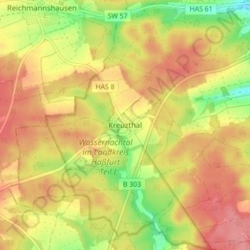 Kreuzthalの地形図、標高、地勢