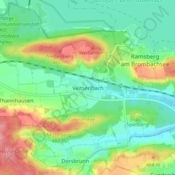 Veitserlbachの地形図、標高、地勢