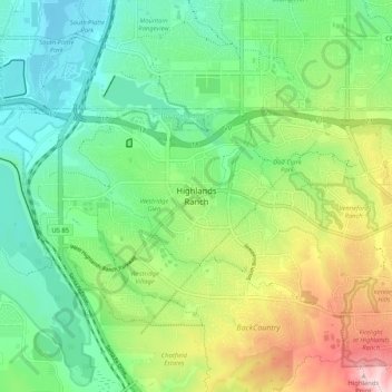 Highlands Ranchの地形図、標高、地勢